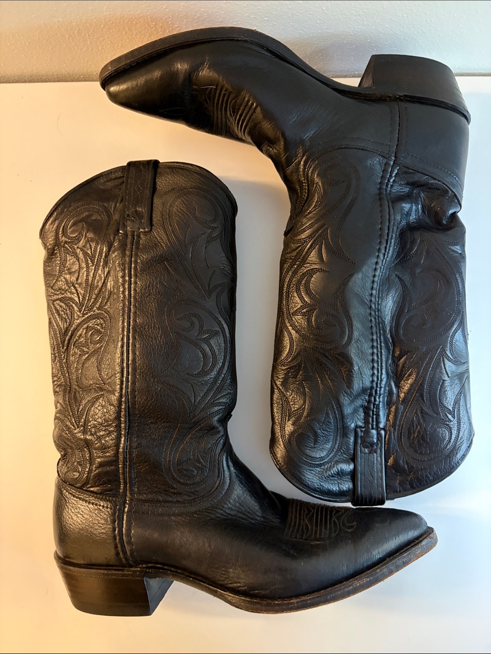 Dan Post Black Embroidered Leather Western Heeled Boots